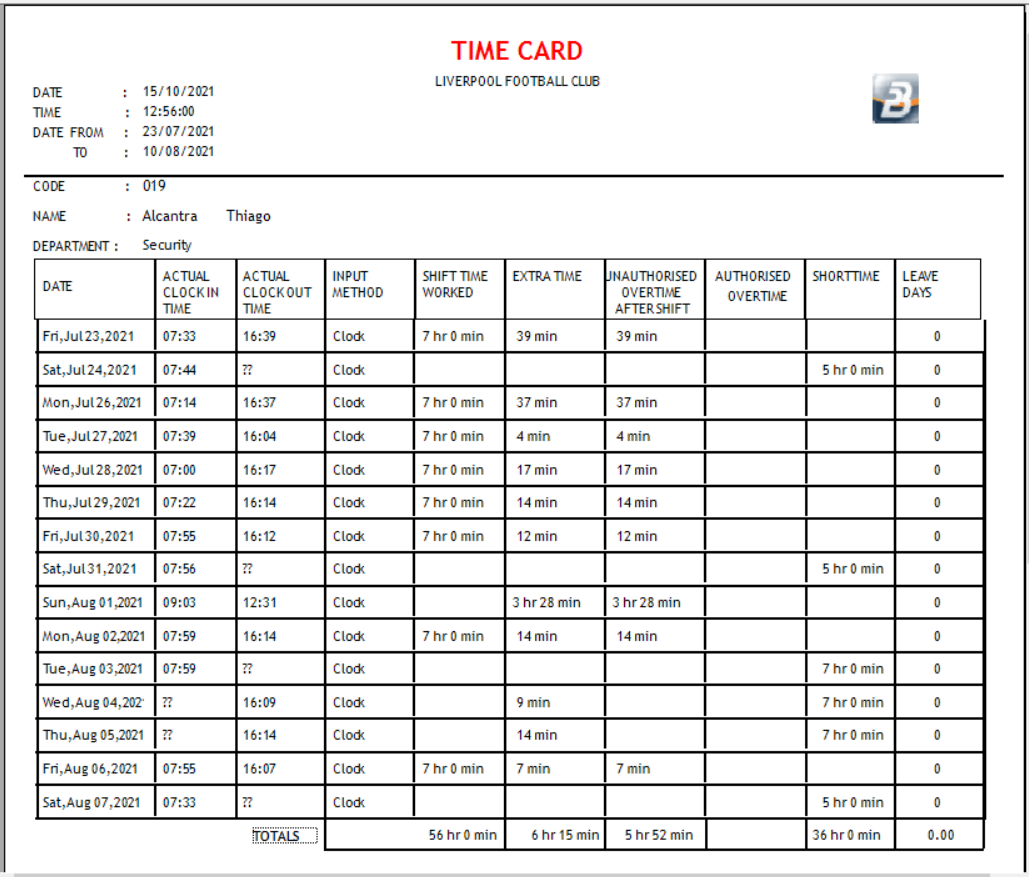 TimeCardDetailReport