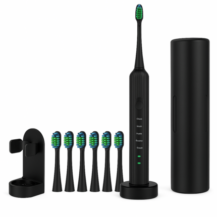 Lumine Sonic Electric Toothbrush - 5 Modes with 8 Extra Brush Heads & Travel Case