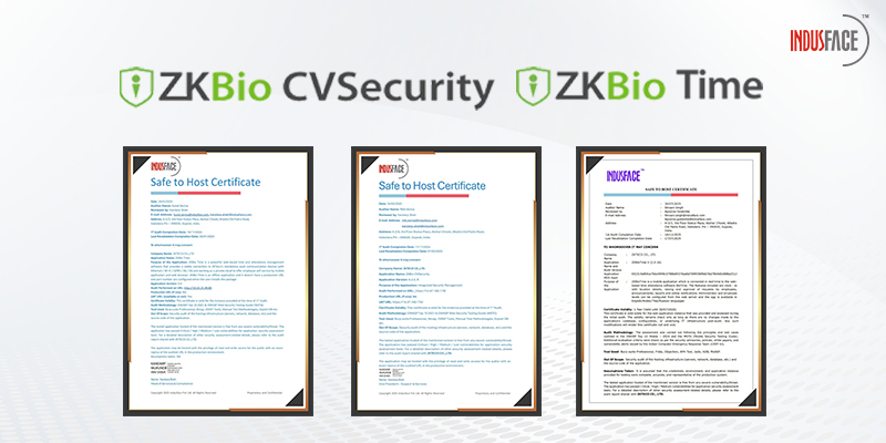 ZKBio CVSecurity et ZKBio Time obtiennent les certifications Safe to Host d'Indusface pour la cybersécurité avancée